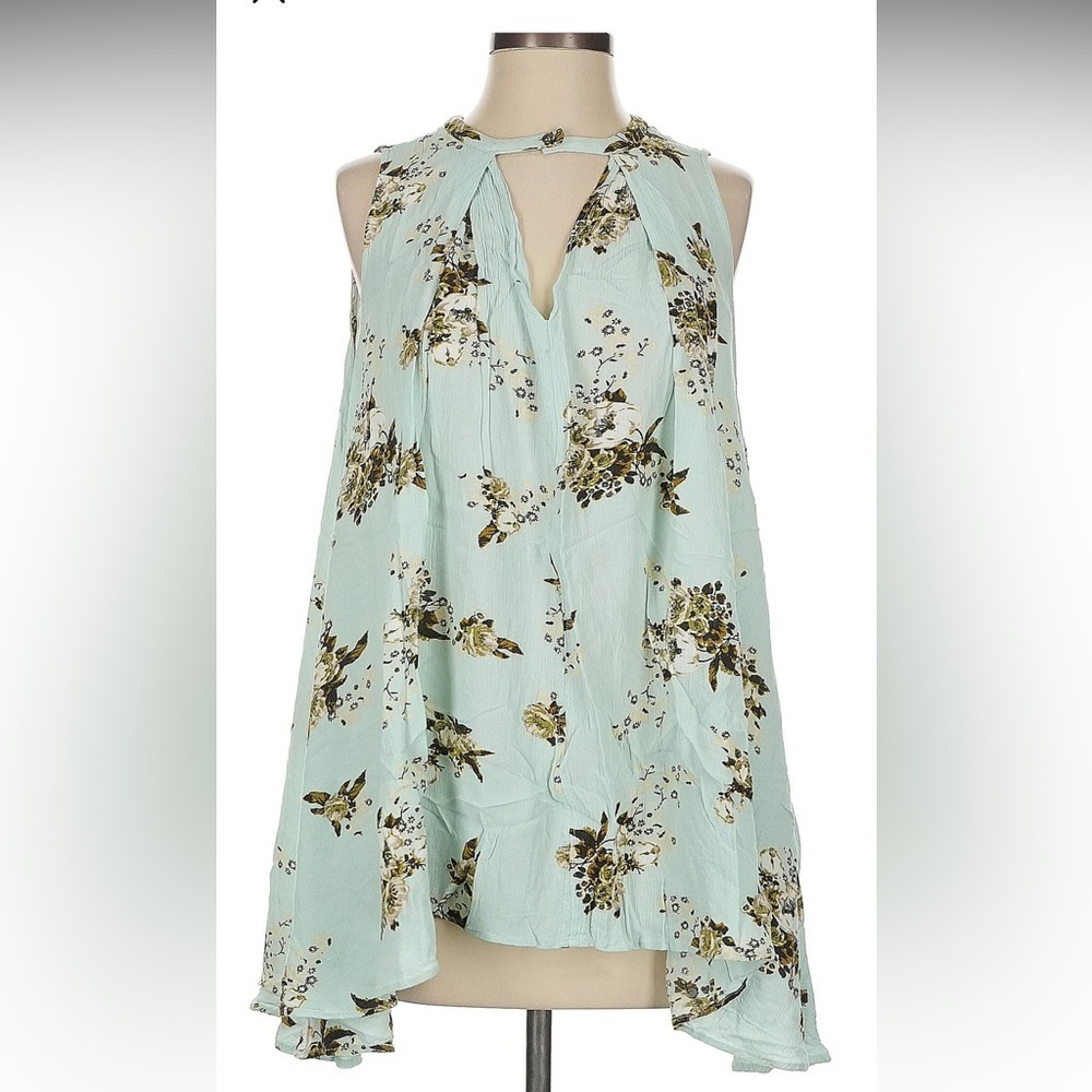 Free People Swing Tank - Floral Sleeveless Blouse Mint Green - fits xs to large
